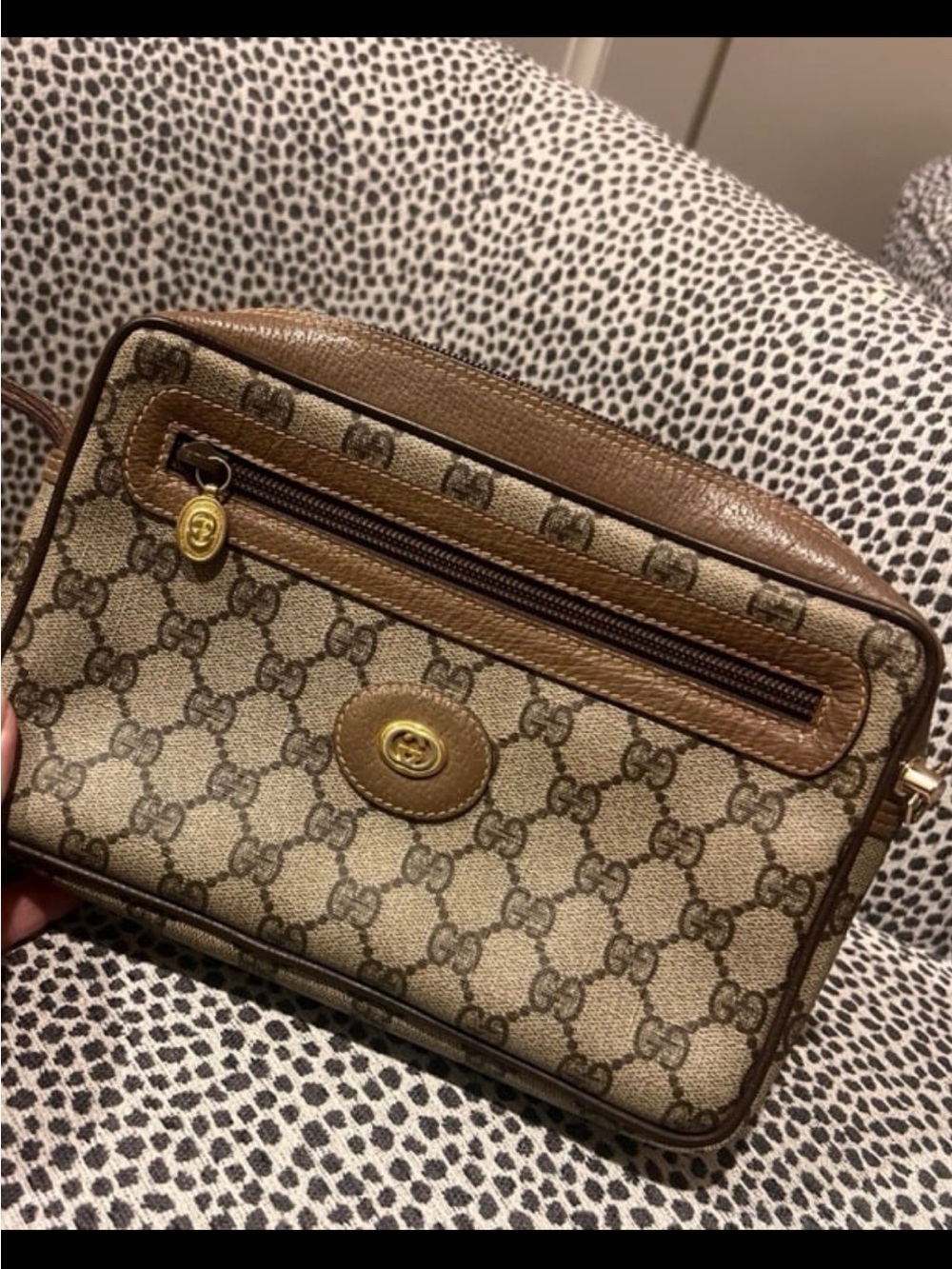 Gucci Brown Monogram Canvas wristlet clutch